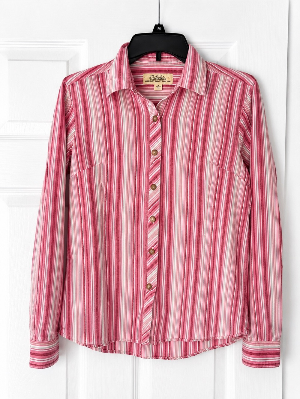 Cabela’s Women’s Small Pink Striped Button Down Outdoor Camp Shirt